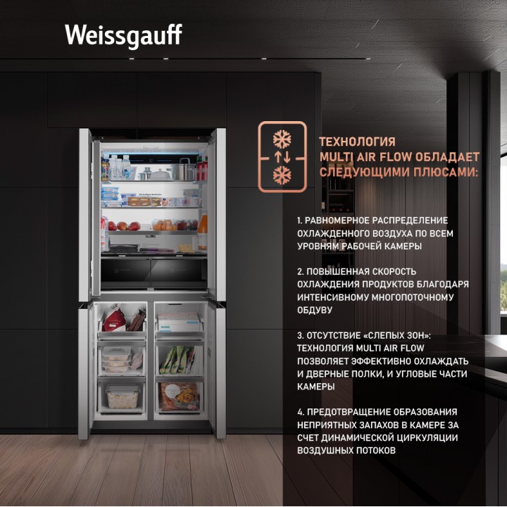 Фото Title Отдельностоящий холодильник с инвертором Weissgauff WCD 450 WNF Built-in - 5 Фото Alt Отдельностоящий холодильник с инвертором Weissgauff WCD 450 WNF Built-in - 5
