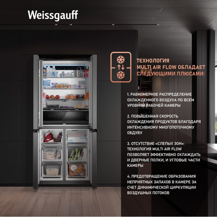 Фото Title Отдельностоящий холодильник с инвертором Weissgauff WCD 450 XNF Built-in - 4 Фото Alt Отдельностоящий холодильник с инвертором Weissgauff WCD 450 XNF Built-in - 4