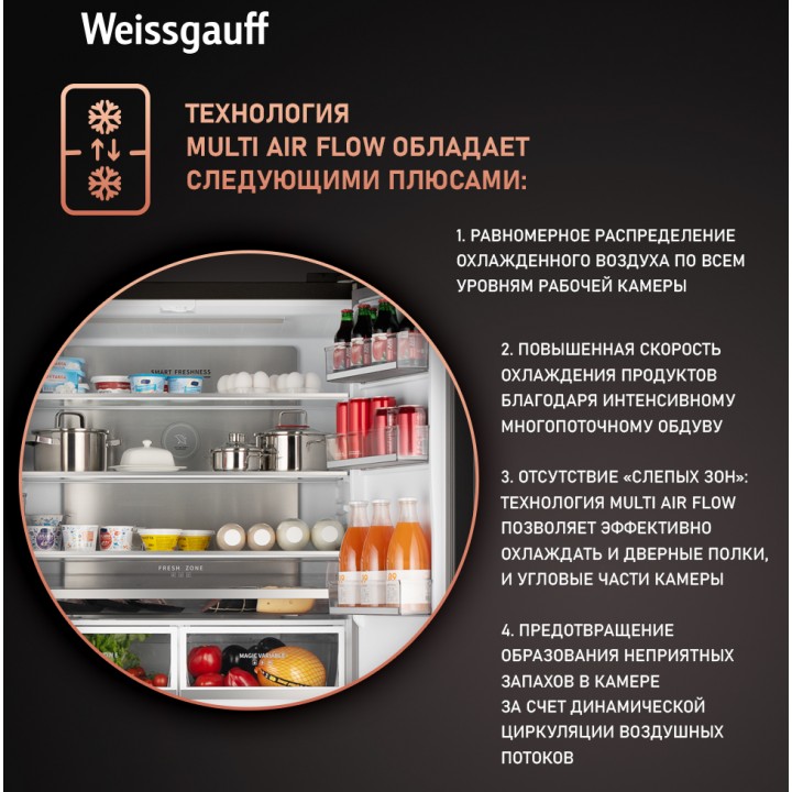 Фото Title Отдельностоящий холодильник с инвертором Weissgauff WCD 510 Built-in Inverter NoFrost Black Glass - 4 Фото Alt Отдельностоящий холодильник с инвертором Weissgauff WCD 510 Built-in Inverter NoFrost Black Glass - 4
