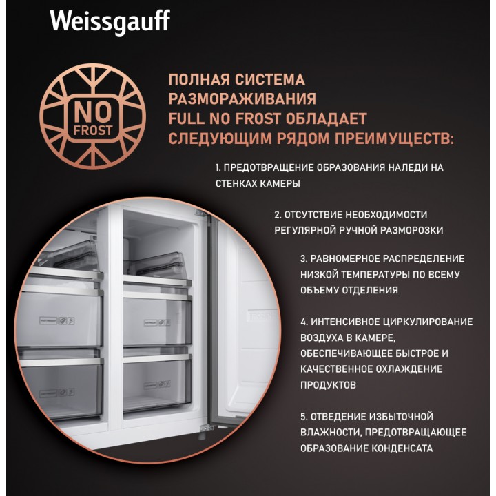 Фото Title Отдельностоящий холодильник с инвертором Weissgauff WCD 590 Nofrost Inverter Premium EcoFresh Dark Grey Glass - 4 Фото Alt Отдельностоящий холодильник с инвертором Weissgauff WCD 590 Nofrost Inverter Premium EcoFresh Dark Grey Glass - 4