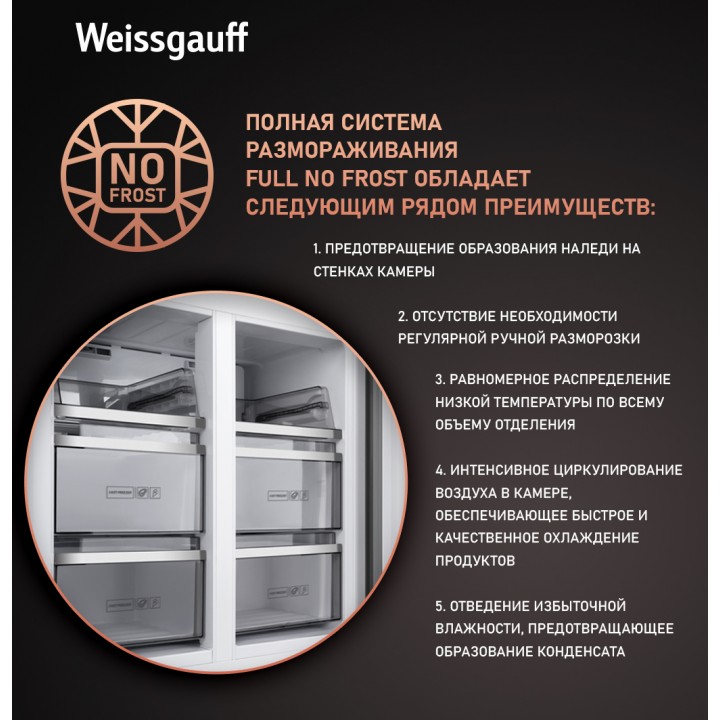 Фото Title Отдельностоящий холодильник с инвертором Weissgauff WCD 590 Nofrost Inverter Premium EcoFresh Rock Glass - 4 Фото Alt Отдельностоящий холодильник с инвертором Weissgauff WCD 590 Nofrost Inverter Premium EcoFresh Rock Glass - 4