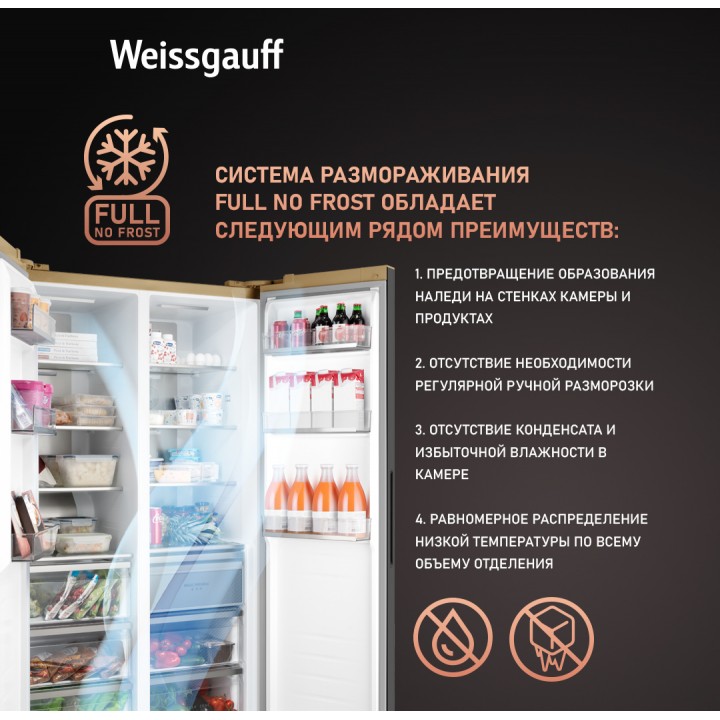 Фото Title Отдельностоящий холодильник с инвертором Weissgauff WSBS 1036 Inverter NoFrost Premium Сhampagne Glass - 1 Фото Alt Отдельностоящий холодильник с инвертором Weissgauff WSBS 1036 Inverter NoFrost Premium Сhampagne Glass - 1