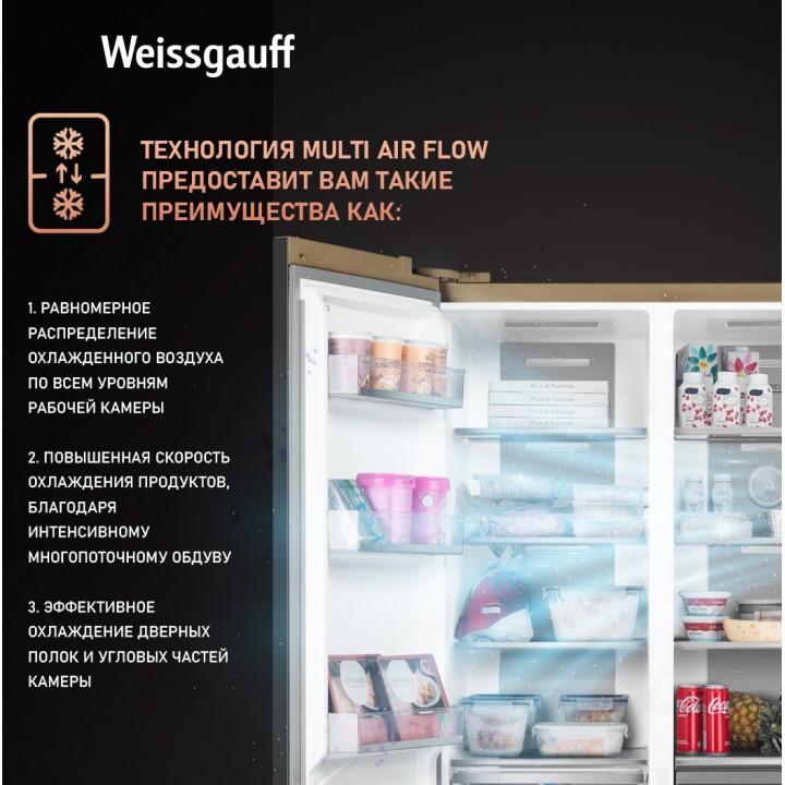 Фото Title Отдельностоящий холодильник с инвертором Weissgauff WSBS 1036 Inverter NoFrost Premium Сhampagne Glass - 3 Фото Alt Отдельностоящий холодильник с инвертором Weissgauff WSBS 1036 Inverter NoFrost Premium Сhampagne Glass - 3