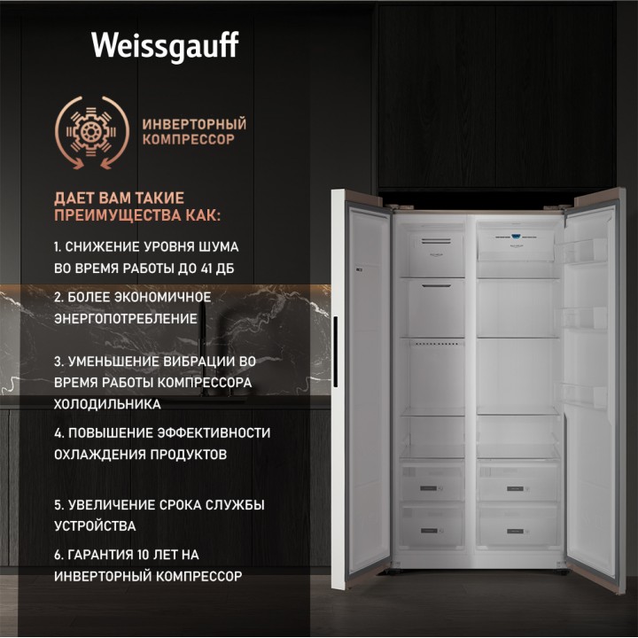 Фото Title Отдельностоящий холодильник с инвертором Weissgauff WSBS 600 Be NoFrost Inverter - 1 Фото Alt Отдельностоящий холодильник с инвертором Weissgauff WSBS 600 Be NoFrost Inverter - 1