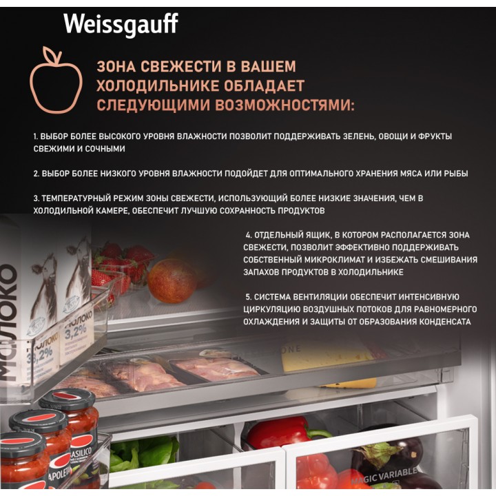 Фото Title Отдельностоящий холодильник Weissgauff WFD 450 Built-in Inverter NoFrost White - 5 Фото Alt Отдельностоящий холодильник Weissgauff WFD 450 Built-in Inverter NoFrost White - 5