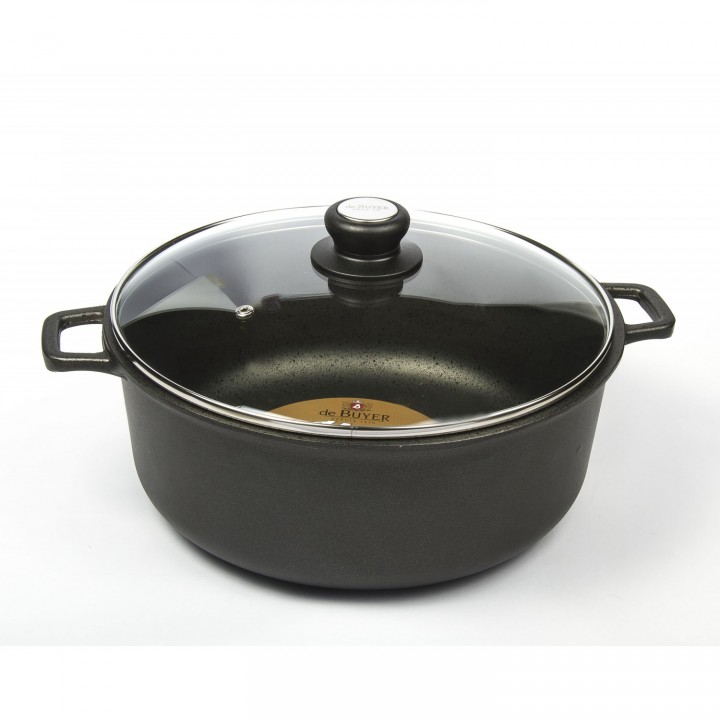 Фото Alt Кастрюля антипригарная с 2-мя ручками и стеклянной крышкой De Buyer Шок-Экстрим 8311.28 - 2