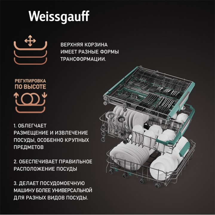 Фото Title Посудомоечная машина с авто-открыванием и инвертором Weissgauff DW 6114 Inverter Touch AutoOpen White - 10 Фото Alt Посудомоечная машина с авто-открыванием и инвертором Weissgauff DW 6114 Inverter Touch AutoOpen White - 10