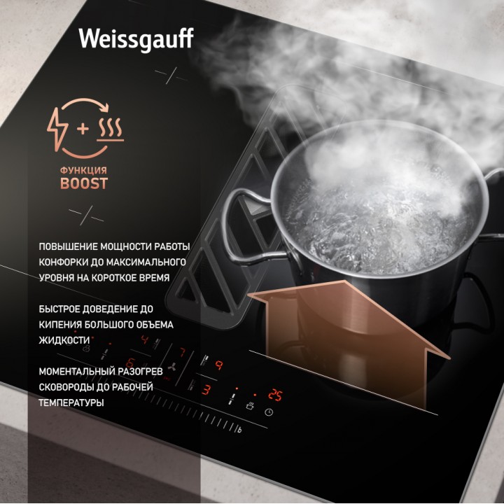 Фото Alt Индукционная варочная панель c вытяжкой и слайдером Weissgauff  HI 600 BSCM Premium Air - 6