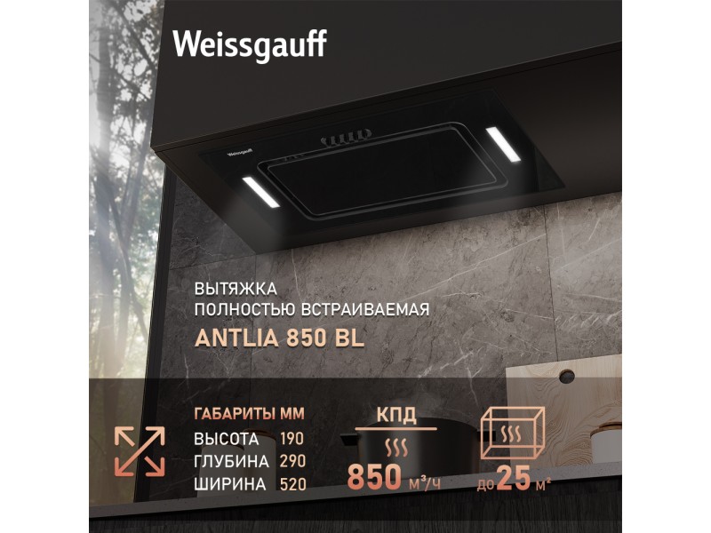 Фото Title Кухонная встраиваемая вытяжка Weissgauff Antlia 850 BL Фото Alt Кухонная встраиваемая вытяжка Weissgauff Antlia 850 BL