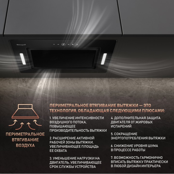 Фото Alt Кухонная встраиваемая вытяжка Weissgauff  Aura 1200 Remote BL - 2