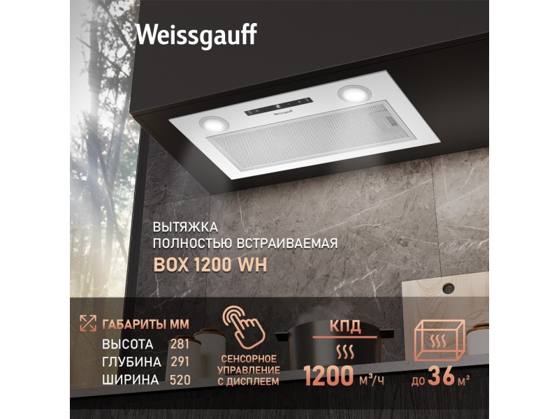 Фото Alt Кухонная встраиваемая вытяжка Weissgauff  BOX 1200 WH